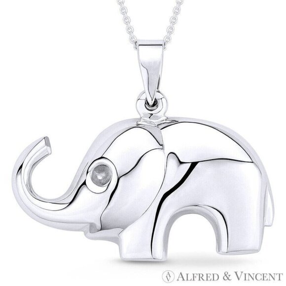 Elephant Animal Charm 31x37mm Pendant in .925 Sterling Silver - Picture 1 of 1